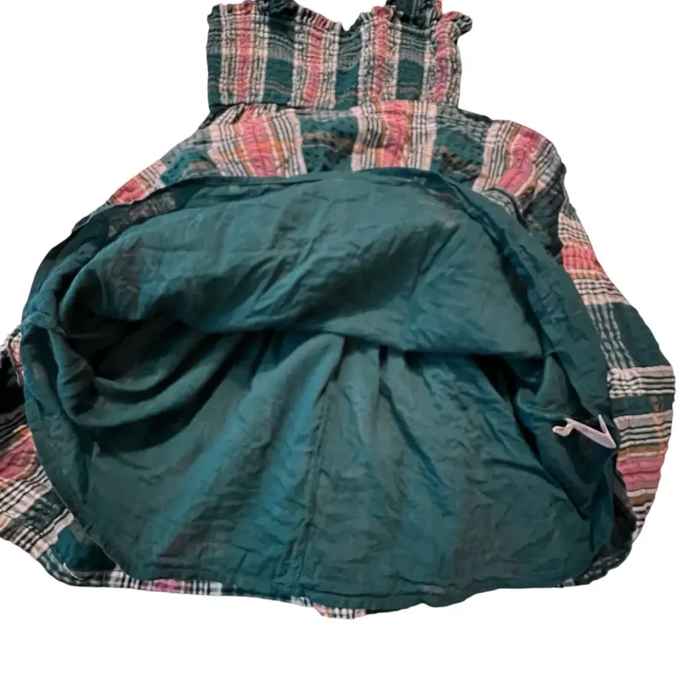 Crown & Ivy Kids Smocked Plaid Seersucker Ruffle Dress Girls Small Cotton